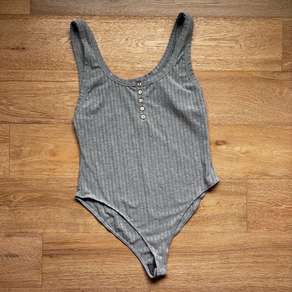 Free People Intimately Gray Ribbed Bodysuit - Large - Picture 1 of 6